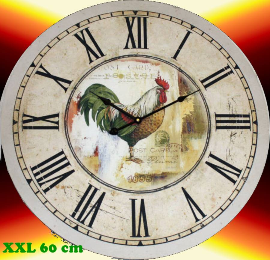 XXL Wanduhr Küchenuhr Galischer Hahn Nostalgiestil - Dekoversandhaus